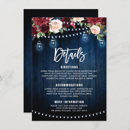 ブルゴーニュ海軍フローラストリングライトメイソンジャー エンクロージャーカード (正面/裏面)