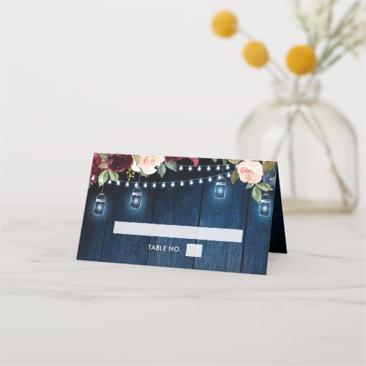 ブルゴーニュ海軍フローラストリングライトメイソンジャー プレイスカード (正面)