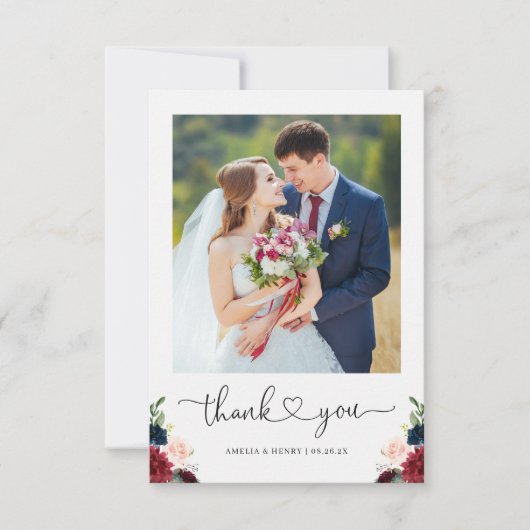 ブルゴーニュ海軍フローラハート結婚スクリプトの写真 サンキューカード (正面)