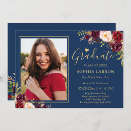 ブルゴーニュ海軍フローラ写真卒業お祝い 招待状