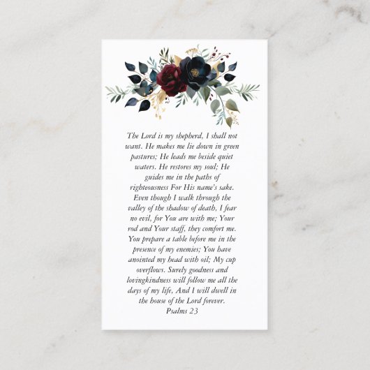 ブルゴーニュ海軍フローラ写真記念祈りの言葉カード 名刺 (裏面)