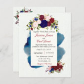 ブルゴーニュ海軍フローラ水彩結婚式招待状 (正面/裏面)