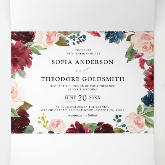 ブルゴーニュ海軍フローラ素朴カントリーウェディング 三つ折り案内状 (内部中)