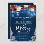 ブルゴーニュ海軍フローラ素朴ストリングライトメイスンジャー 招待状 (正面/裏面)