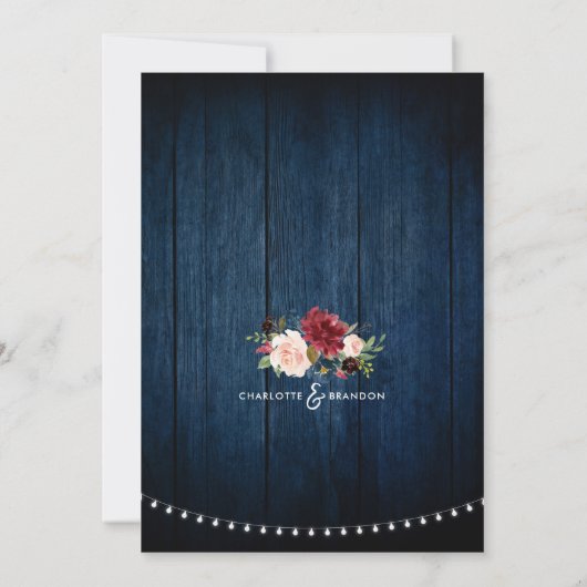 ブルゴーニュ海軍フローラ素朴ストリングライト結婚ズ 招待状 (裏面)