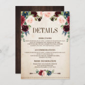 ブルゴーニュ海軍フローラ素朴ボホカントリーウェディング エンクロージャーカード (正面/裏面)
