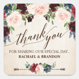 ブルゴーニュ海軍フローラ素朴ボホカントリーウェディング スクエアシール