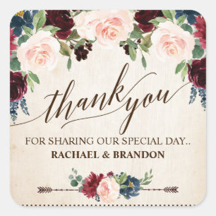 ブルゴーニュ海軍フローラ素朴ボホカントリーウェディング スクエアシール