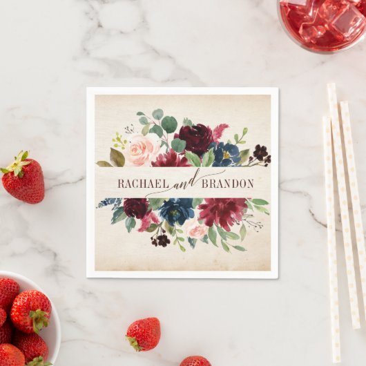 ブルゴーニュ海軍フローラ素朴ボホカントリーウェディング スタンダードカクテルナプキン (インサイチュ)