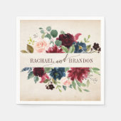 ブルゴーニュ海軍フローラ素朴ボホカントリーウェディング スタンダードカクテルナプキン (正面)