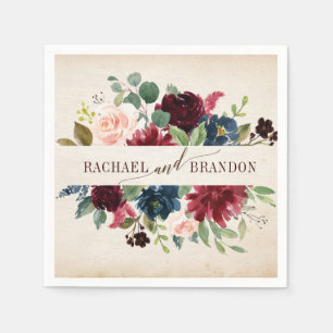 ブルゴーニュ海軍フローラ素朴ボホカントリーウェディング スタンダードカクテルナプキン