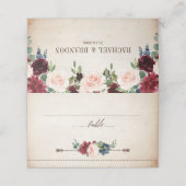 ブルゴーニュ海軍フローラ素朴ボホカントリーウェディング プレイスカード (外部開封)