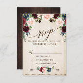 ブルゴーニュ海軍フローラ素朴ボホカントリーウェディング 出欠カード (正面/裏面)