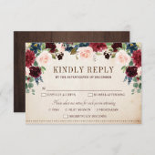 ブルゴーニュ海軍フローラ素朴ボホカントリーウェディング 出欠カード (正面/裏面)