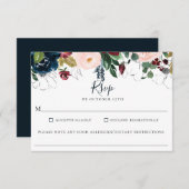 ブルゴーニュ海軍フローラ結婚の食物アレルギーRSVP 出欠カード (正面/裏面)