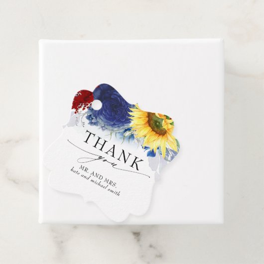 ブルゴーニュ海軍ブルーとヒマワリ結婚の感謝 フェイバータグ (インサイチュ)