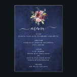 ブルゴーニュ海軍ブルージオメトリック結婚フローラ メニュー<br><div class="desc">バーガンディ、ネイビーブルー、赤面ピンクとフローラウォーターの色の春の結婚式招待状モダン – 特別な結婚式の日のお祝いのための植物花と緑と美しくエレガントとスクリプトのタイポグラフィを含モダンむ。</div>