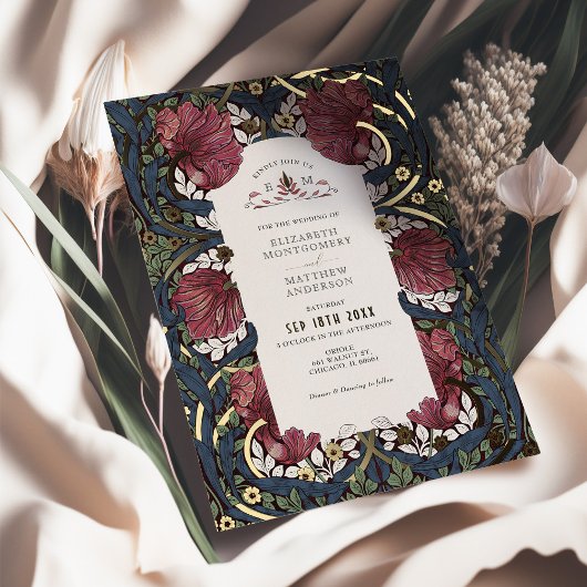 ブルゴーニュ海軍ブルーパンペネルウィリアム・モリス 箔招待状