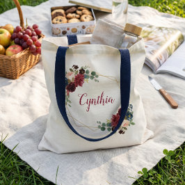 ブルゴーニュ海軍ブルーフローラクラスジオメトリフレーム トートバッグ