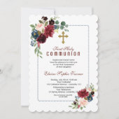 ブルゴーニュ海軍ブルーフローラフレーム聖餐式 招待状 (正面)