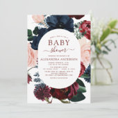 ブルゴーニュ海軍ブルーフローラユーカリプトゥスベイビーシャワー 招待状 (スタンド正面)