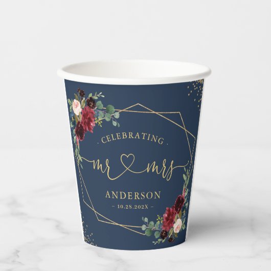 ブルゴーニュ海軍ブルーフローラ新郎新婦結婚ズ 紙コップ (正面)