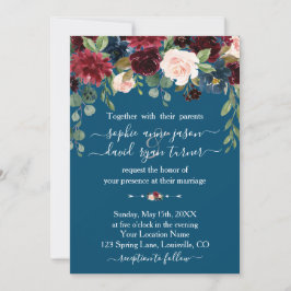 ブルゴーニュ海軍ブルーフローラ書道結婚ズ 招待状