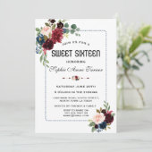 ブルゴーニュ海軍ブルーフローラ点々のあるフレームスウィート16 招待状 (スタンド正面)