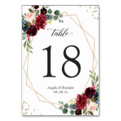 ブルゴーニュ海軍ブルーフローラ金ゴールドジオメトリック結婚ス テーブルナンバー (裏面)