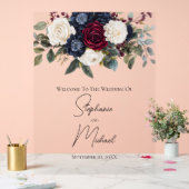 ブルゴーニュ海軍ブルーホワイトフローラエレガントな結婚式 アクリルサイン (ウェディング)