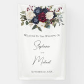 ブルゴーニュ海軍ブルーホワイトフローラエレガントな結婚式 横断幕 (縦)