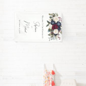 ブルゴーニュ海軍ブルーホワイトフローラエレガントな結婚式 横断幕 (インサイチュ)