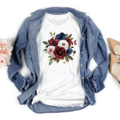 ブルゴーニュ海軍ブルーホワイトフローラブーケ女子 トライブレンドＴシャツ