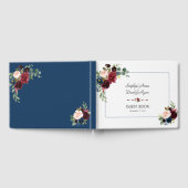 ブルゴーニュ海軍ブルー点々のあるフローラフレ結婚ーム ゲストブック (全面)