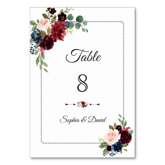 ブルゴーニュ海軍ブルー点々のあるフローラフレ結婚ーム テーブルナンバー (裏面)