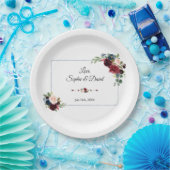ブルゴーニュ海軍ブルー点々のあるフローラフレ結婚ーム ペーパープレート (パーティー)