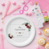 ブルゴーニュ海軍ブルー点々のあるフローラフレ結婚ーム ペーパープレート (パーティー)