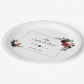 ブルゴーニュ海軍ブルー点々のあるフローラフレ結婚ーム ペーパープレート (アングル)