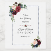 ブルゴーニュ海軍ブルー点々のあるフローラフレ結婚ーム ワインラベル (シングルラベル)