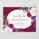 ブルゴーニュ海軍ブルー牡丹ジオメトリック日付を保存 ポストカード (正面)