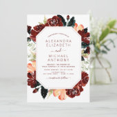 ブルゴーニュ海軍ブルー結婚フローラズエレガント 招待状 (スタンド正面)