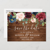 ブルゴーニュ海軍ブルー赤面ウェディング日付を保存 ポストカード (正面/裏面)