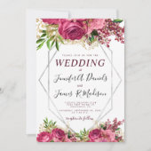 ブルゴーニュ海軍ブルー赤面シルバーウォーター色開花 招待状 (正面)