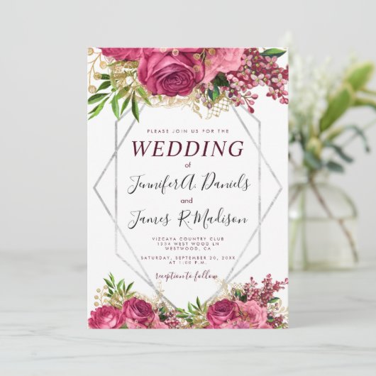 ブルゴーニュ海軍ブルー赤面シルバーウォーター色開花 招待状 (スタンド正面)