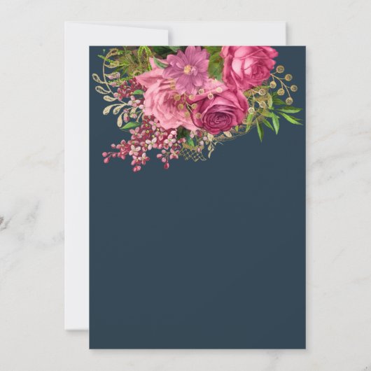 ブルゴーニュ海軍ブルー赤面シルバーウォーター色開花 招待状 (裏面)