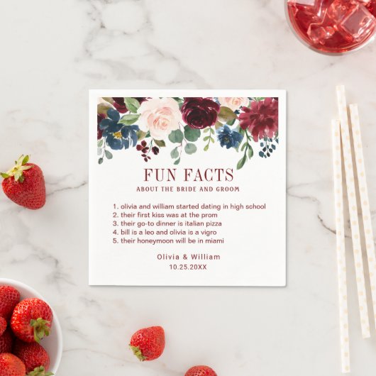 ブルゴーニュ海軍ブルー赤面フローラおもしろいファクト結婚ズ スタンダードカクテルナプキン (インサイチュ)