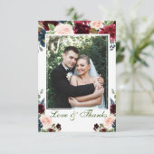 ブルゴーニュ海軍ブルー赤面フローラ結婚写真 サンキューカード (スタンド正面)