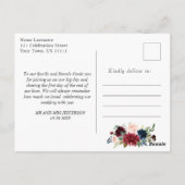 ブルゴーニュ海軍ブルー赤面結婚の写真ありがとう ポストカード (裏面)