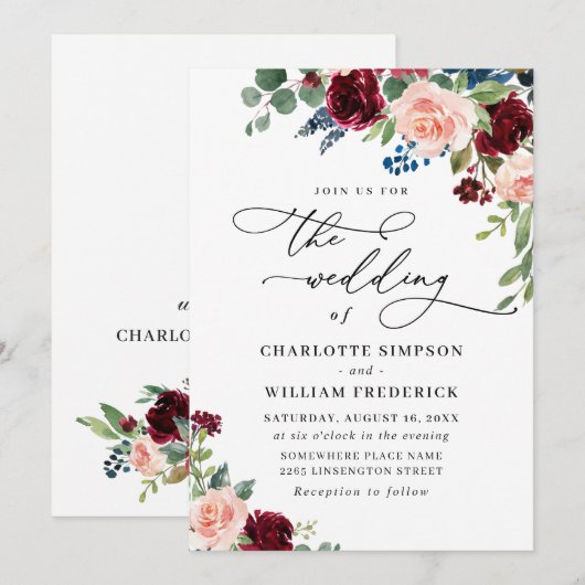 ブルゴーニュ海軍ユーカリバラグリーン結婚リー 招待状 (正面/裏面)