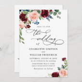 ブルゴーニュ海軍ユーカリバラグリーン結婚リー 招待状 (正面/裏面)